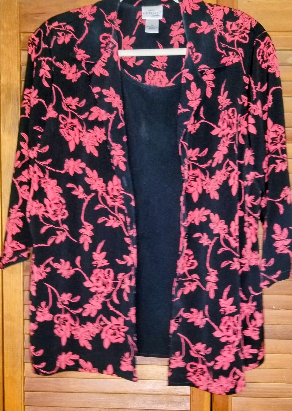 Kim Rogers Black Blouse with Red Floral Accents